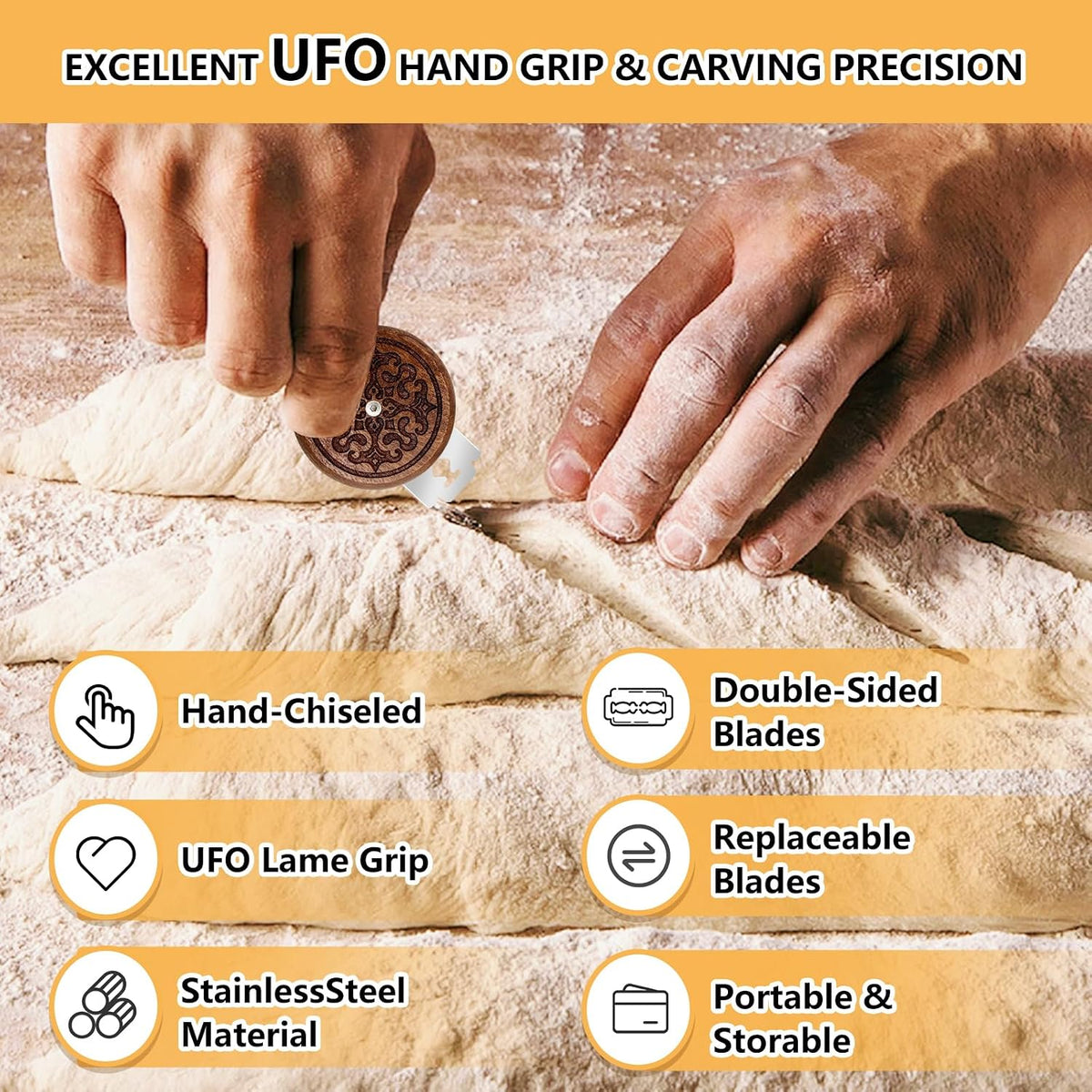 UFO Bread Lame, Wooden Sourdough Scoring Tool with 5 Blades