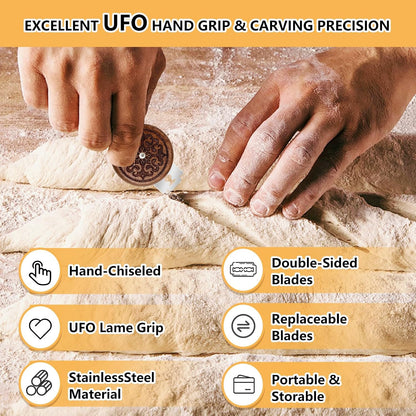 UFO Bread Lame, Wooden Sourdough Scoring Tool with 5 Blades