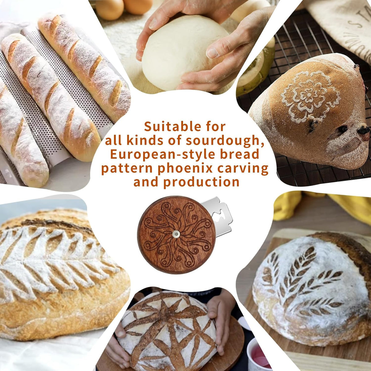 UFO Bread Lame, Wooden Sourdough Scoring Tool with 5 Blades