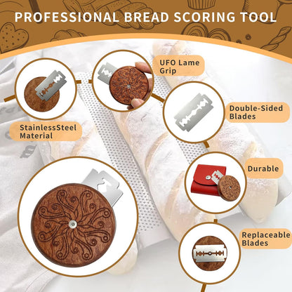 UFO Bread Lame, Wooden Sourdough Scoring Tool with 5 Blades