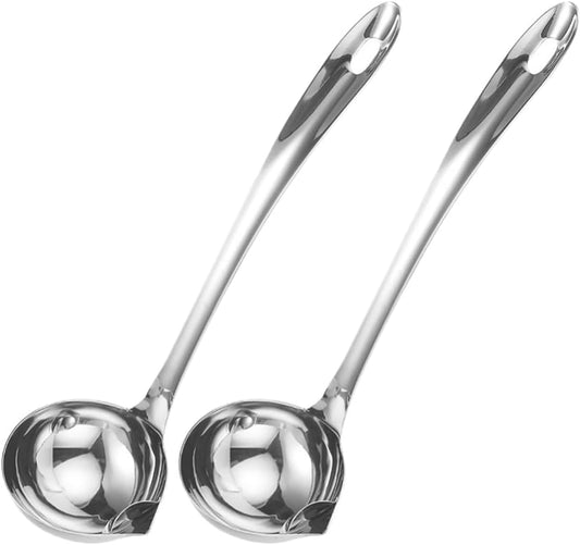Stainless Steel Oil Separator Soup Ladle Fat Skimmer Spoon with Pour Spout 10.43 Inch Grease Separator for Cooking Soup Gravy Serving Set of 2