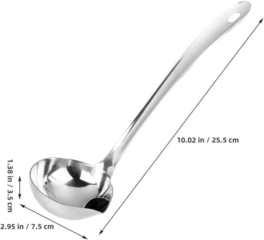 Stainless Steel Oil Separator Soup Ladle Fat Skimmer Spoon with Pour Spout 10.43 Inch Grease Separator for Cooking Soup Gravy Serving Set of 2