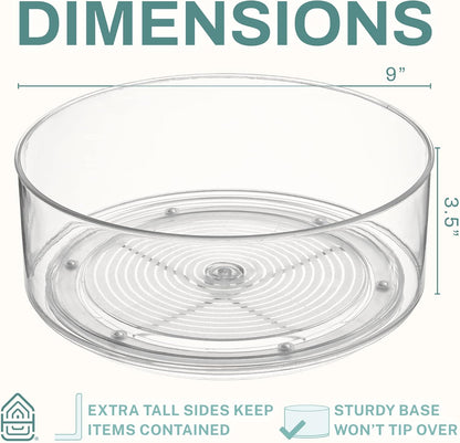 Round Plastic Clear Lazy Susan Turntable Food Storage Container for Kitchen (9" Round, 1 Pack)