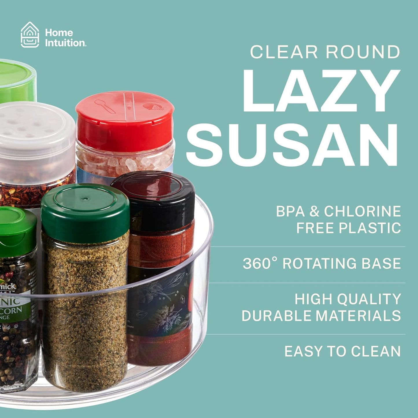 Round Plastic Clear Lazy Susan Turntable Food Storage Container for Kitchen (9" Round, 1 Pack)