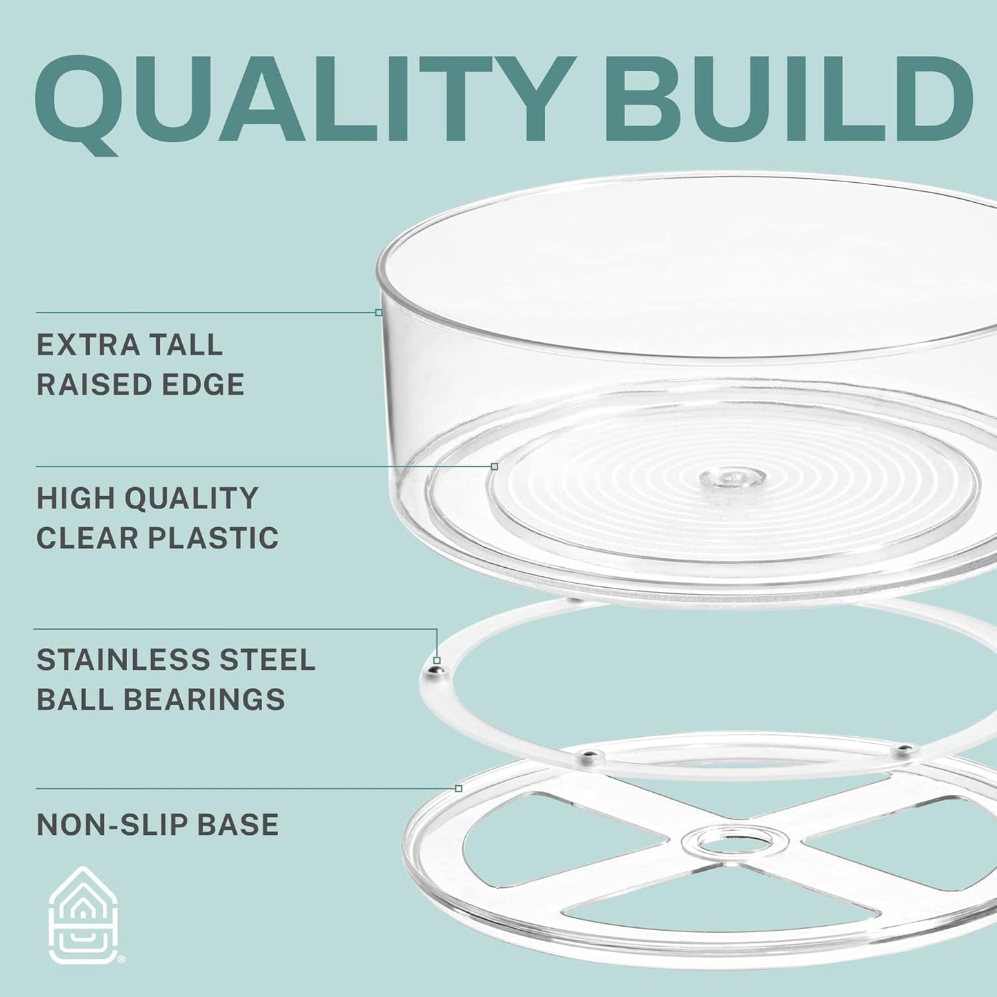 Round Plastic Clear Lazy Susan Turntable Food Storage Container for Kitchen (9" Round, 1 Pack)