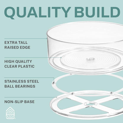Round Plastic Clear Lazy Susan Turntable Food Storage Container for Kitchen (9" Round, 1 Pack)