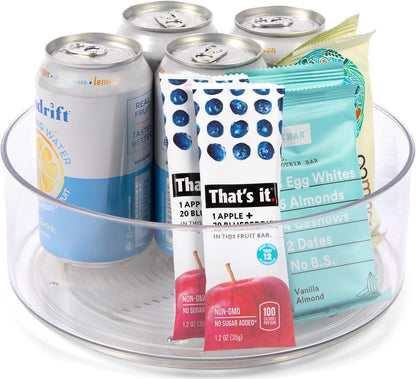 Round Plastic Clear Lazy Susan Turntable Food Storage Container for Kitchen (9" Round, 1 Pack)