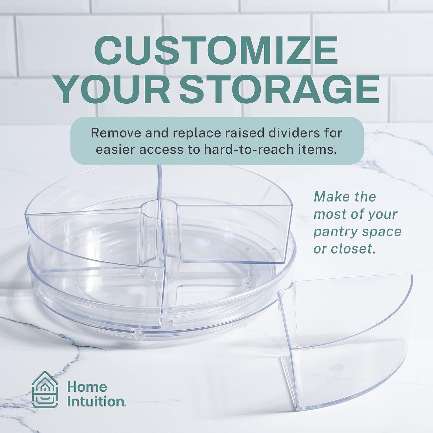Round Plastic Clear Lazy Susan Turntable Food Storage Container for Kitchen (9" Round, 1 Pack)
