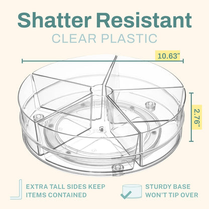 Round Plastic Clear Lazy Susan Turntable Food Storage Container for Kitchen (9" Round, 1 Pack)