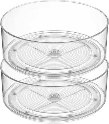 Round Plastic Clear Lazy Susan Turntable Food Storage Container for Kitchen (9" Round, 1 Pack)