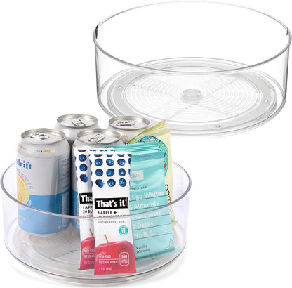 Round Plastic Clear Lazy Susan Turntable Food Storage Container for Kitchen (9" Round, 1 Pack)