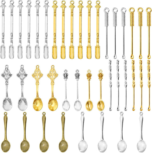 40 Pieces Mini Spoons Tiny Shovel Spoon, Metal Medicine Spoon Powder Scoop for Spices, Herbs, Kitchen Tableware Charm Pendant Spoons For DIY Craft Jewelry Making Necklace Bracelet Key Chain