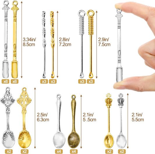 40 Pieces Mini Spoons Tiny Shovel Spoon, Metal Medicine Spoon Powder Scoop for Spices, Herbs, Kitchen Tableware Charm Pendant Spoons For DIY Craft Jewelry Making Necklace Bracelet Key Chain