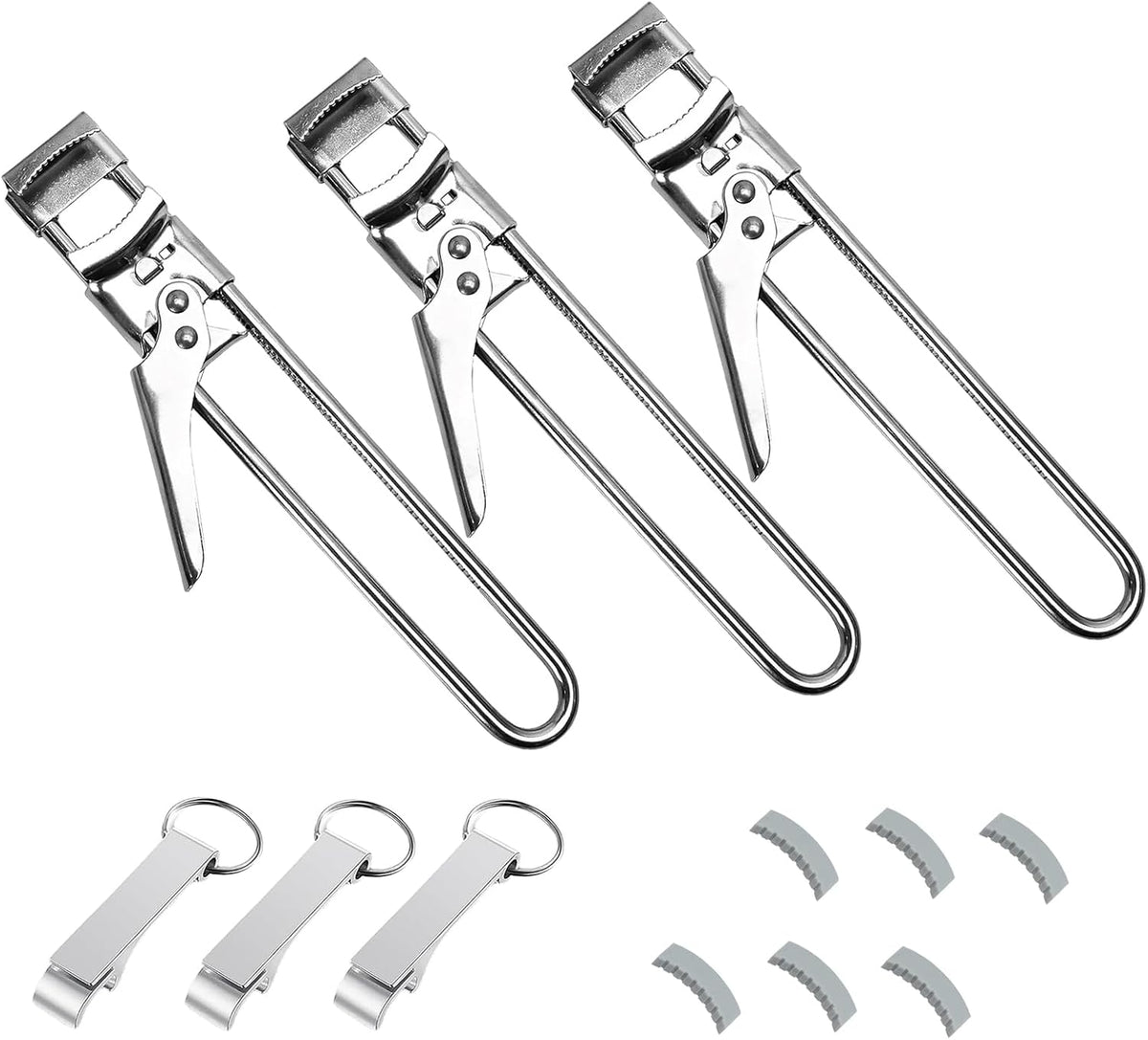3-Pack Adjustable Stainless Steel Jar Opener - Multifunctional Jar Opener for Weak Hands, Seniors with Arthritis - Includes Keychain Opener - Opens Jars, Bottles, Containers Easily，Kitchen Accessories