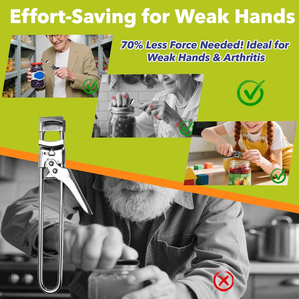 3-Pack Adjustable Stainless Steel Jar Opener - Multifunctional Jar Opener for Weak Hands, Seniors with Arthritis - Includes Keychain Opener - Opens Jars, Bottles, Containers Easily，Kitchen Accessories