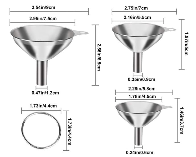 3PCS Kitchen Funnels Set,Stainless Metal Funnel for Filling Bottles - Tiny Small Medium Large for Essential Oils,Spice, Cooking,Powder,Flask，Perfume,Dry Ingredients Powde (Silver)