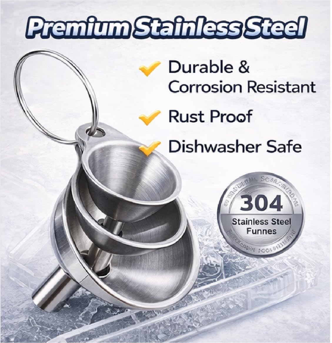 3PCS Kitchen Funnels Set,Stainless Metal Funnel for Filling Bottles - Tiny Small Medium Large for Essential Oils,Spice, Cooking,Powder,Flask，Perfume,Dry Ingredients Powde (Silver)