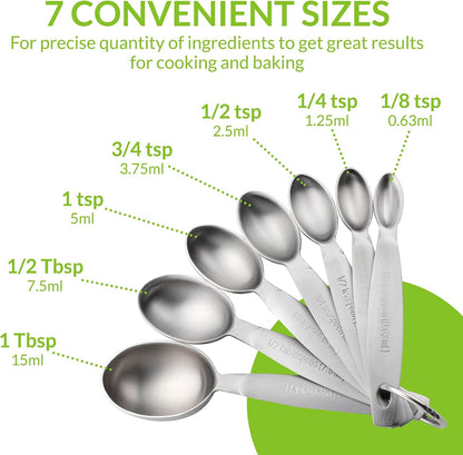 Stainless Steel Measuring Spoons Set of 7 with Leveler