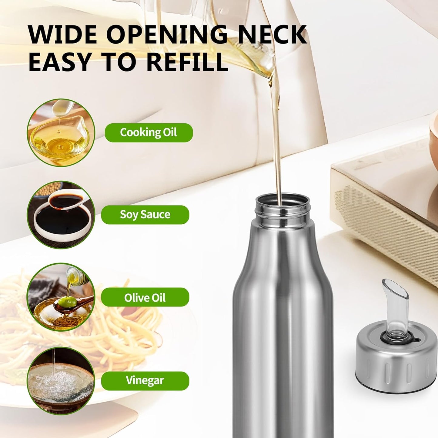 Stainless Steel Oil Dispenser Bottle - 1000ML Leak-Proof Oil Container for Kitchen, Olive Oil & Cooking Liquids-34Oz