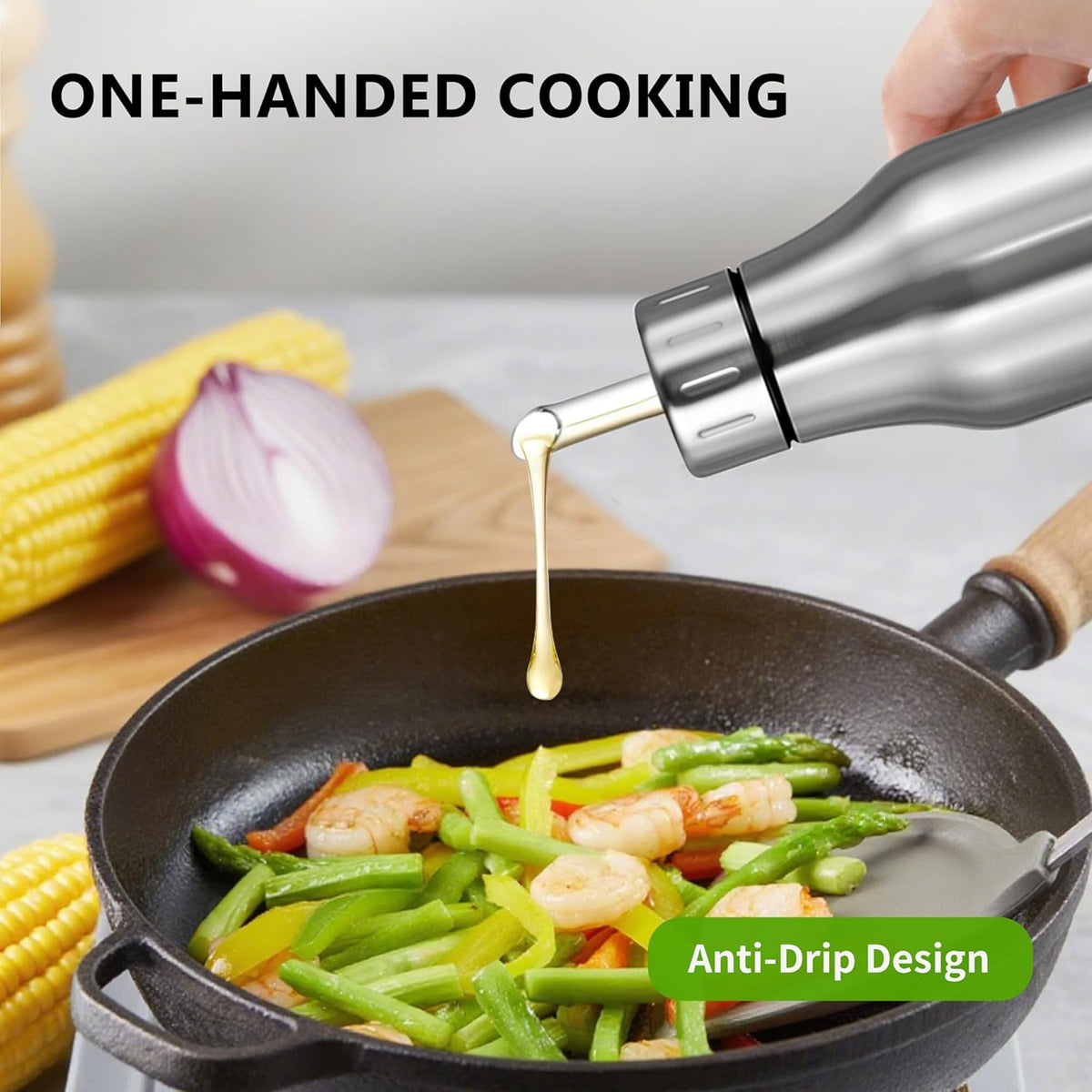 Stainless Steel Oil Dispenser Bottle - 1000ML Leak-Proof Oil Container for Kitchen, Olive Oil & Cooking Liquids-34Oz