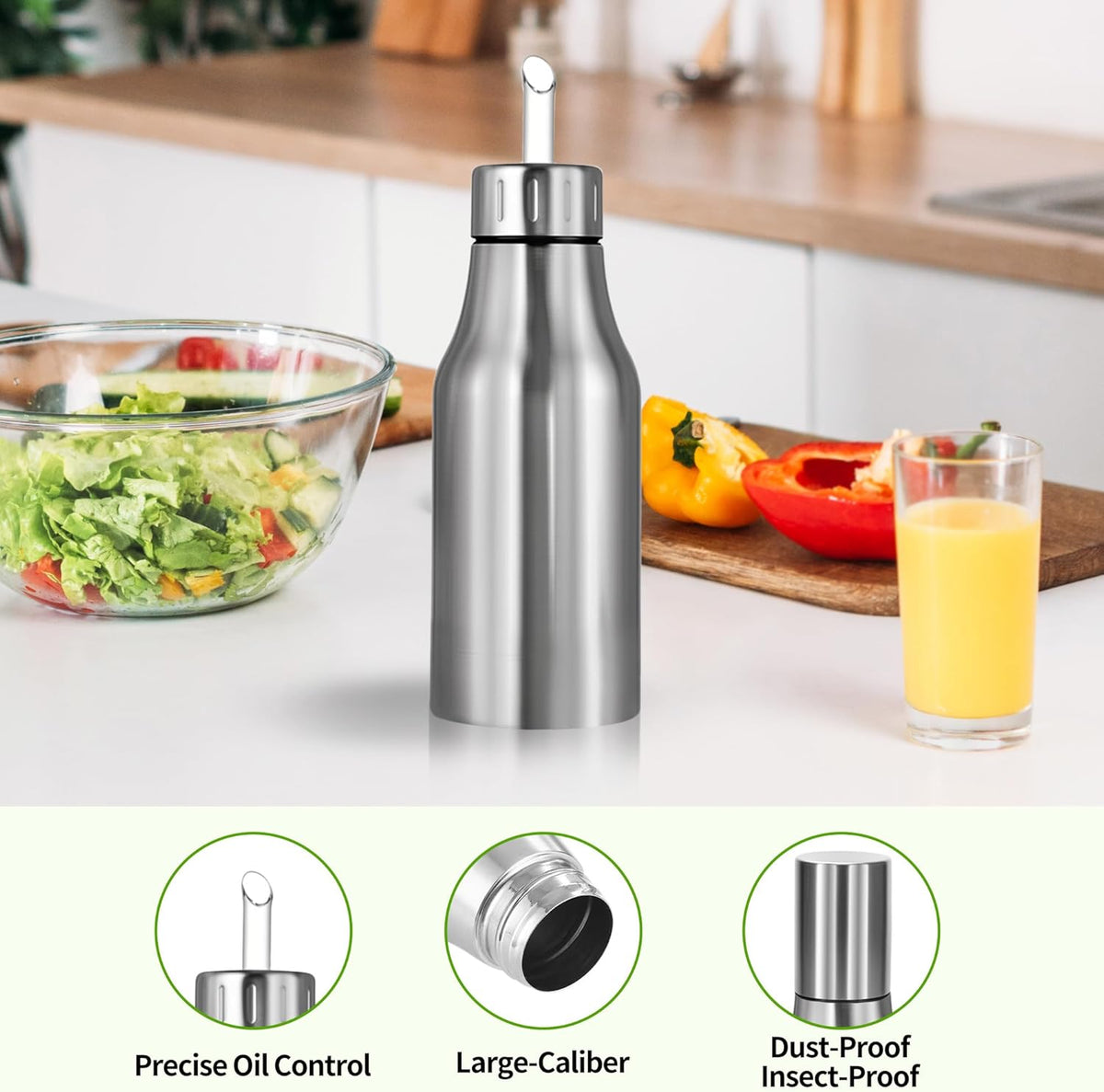 Stainless Steel Oil Dispenser Bottle - 1000ML Leak-Proof Oil Container for Kitchen, Olive Oil & Cooking Liquids-34Oz