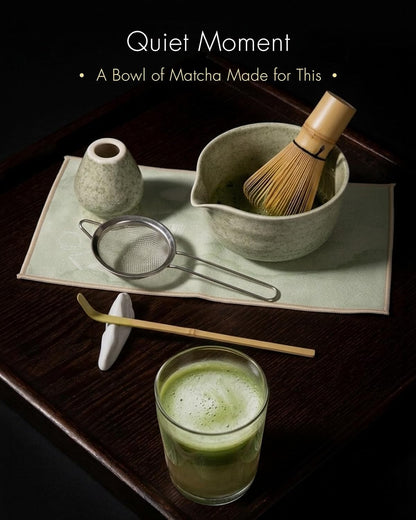 Matcha Whisk Set, 7 Pcs Ceramic Matcha Kit Includes Bowl, Whisk and Holder, Bamboo Scoop, Scoop Rest, Sifter and Tea Towel - Matcha Kit for Macha Lovers (Pink)