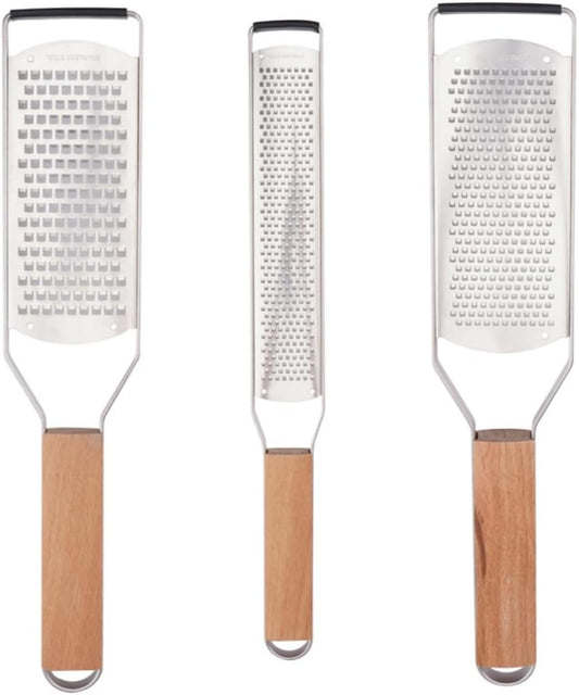 Professional Cheese Graters for Kitchen Stainless Steel-3 Pcs | Handheld,Metal Lemon Zester Grater With Wood Handle For Cheese, Chocolate, Spices, Kitchen Gadgets And Tools