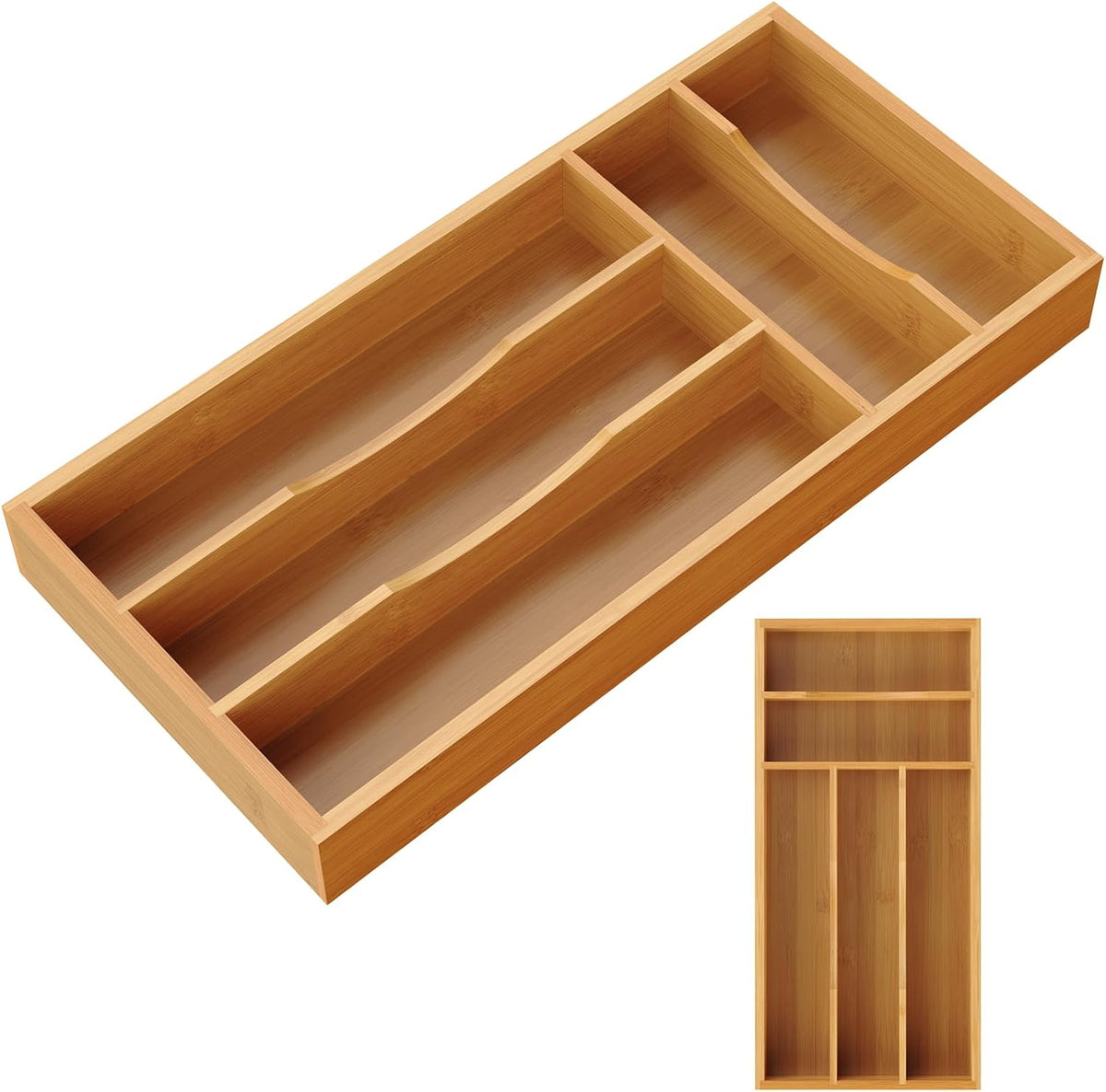 Bamboo Silverware Organizer, Bamboo Kitchen Drawer Cutlery Organizer, Utensil Holder, Flatware Organizer Tray (15.8"x9.5"x1.6")