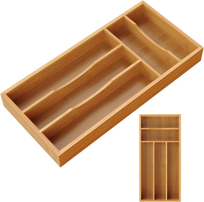 Bamboo Silverware Organizer, Bamboo Kitchen Drawer Cutlery Organizer, Utensil Holder, Flatware Organizer Tray (15.8"x9.5"x1.6")