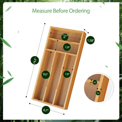 Bamboo Silverware Organizer, Bamboo Kitchen Drawer Cutlery Organizer, Utensil Holder, Flatware Organizer Tray (15.8"x9.5"x1.6")