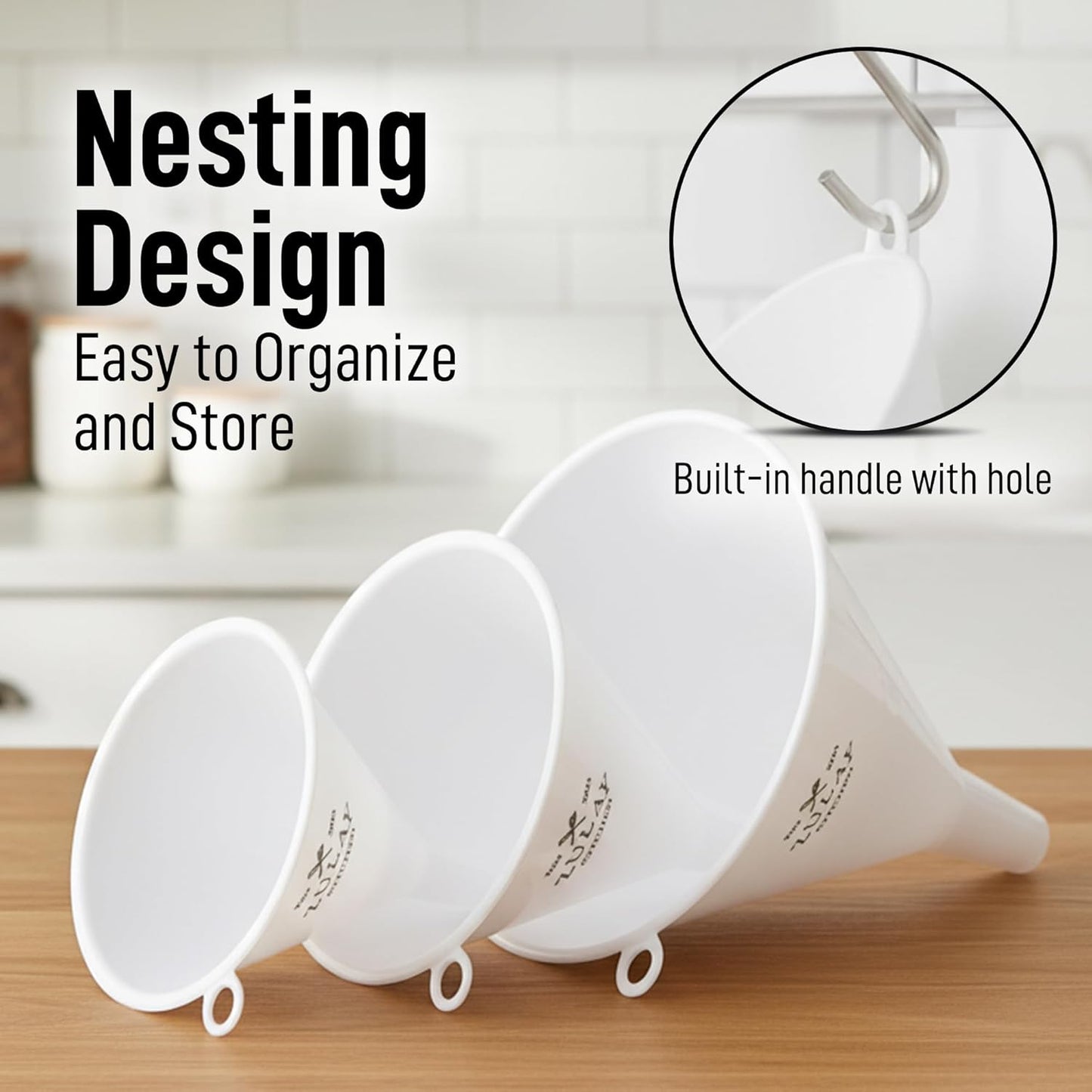 3-Piece Plastic Funnel Set - Large, Medium, and Small Kitchen Funnels Pouring Spout - for Filling Bottles Water Liquid, Protein Powder, Food Grade Cooking, Drink, Paint, Lotion, Kids