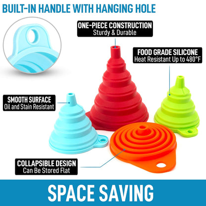 3-Piece Plastic Funnel Set - Large, Medium, and Small Kitchen Funnels Pouring Spout - for Filling Bottles Water Liquid, Protein Powder, Food Grade Cooking, Drink, Paint, Lotion, Kids