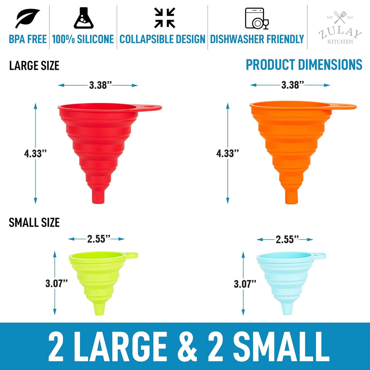 3-Piece Plastic Funnel Set - Large, Medium, and Small Kitchen Funnels Pouring Spout - for Filling Bottles Water Liquid, Protein Powder, Food Grade Cooking, Drink, Paint, Lotion, Kids