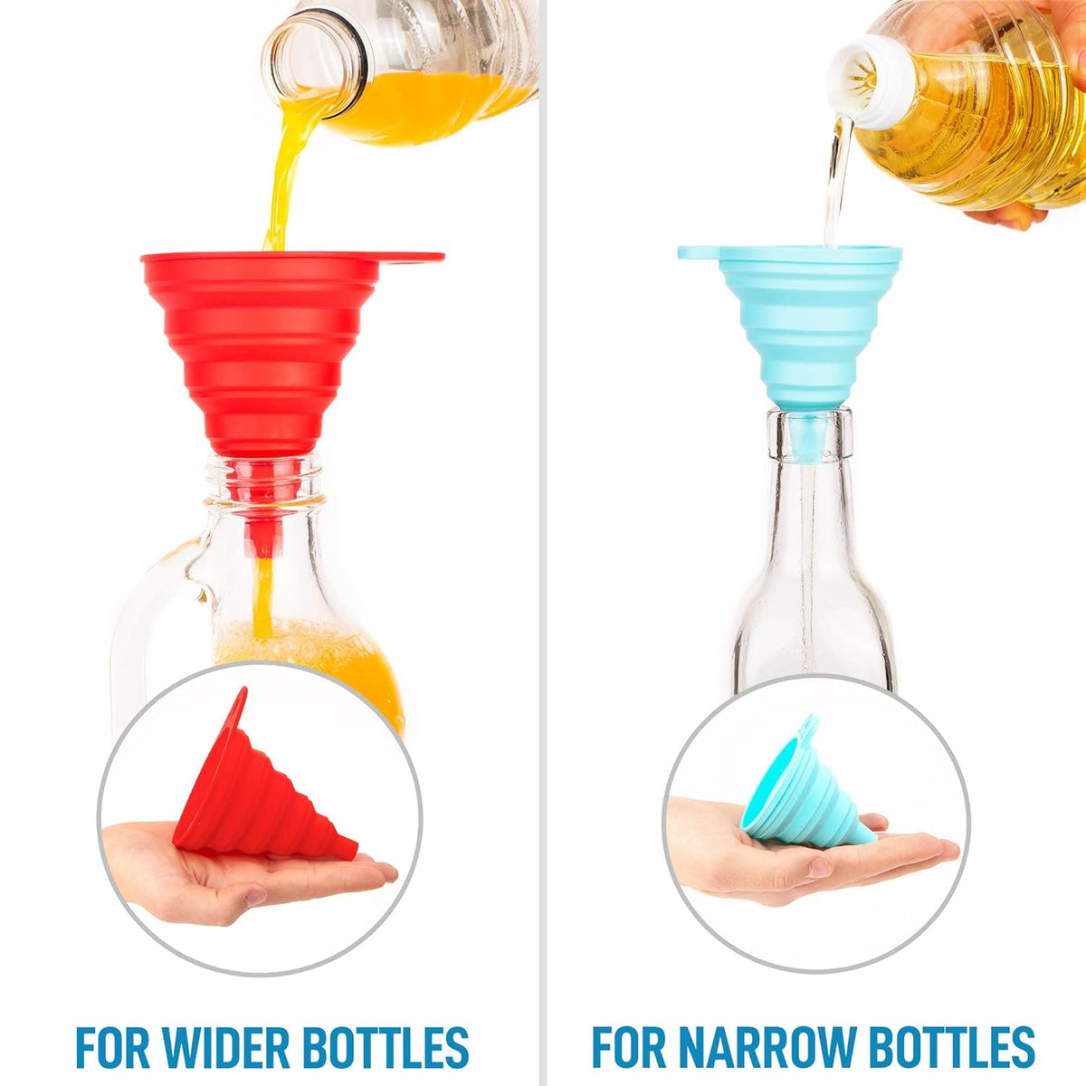 3-Piece Plastic Funnel Set - Large, Medium, and Small Kitchen Funnels Pouring Spout - for Filling Bottles Water Liquid, Protein Powder, Food Grade Cooking, Drink, Paint, Lotion, Kids