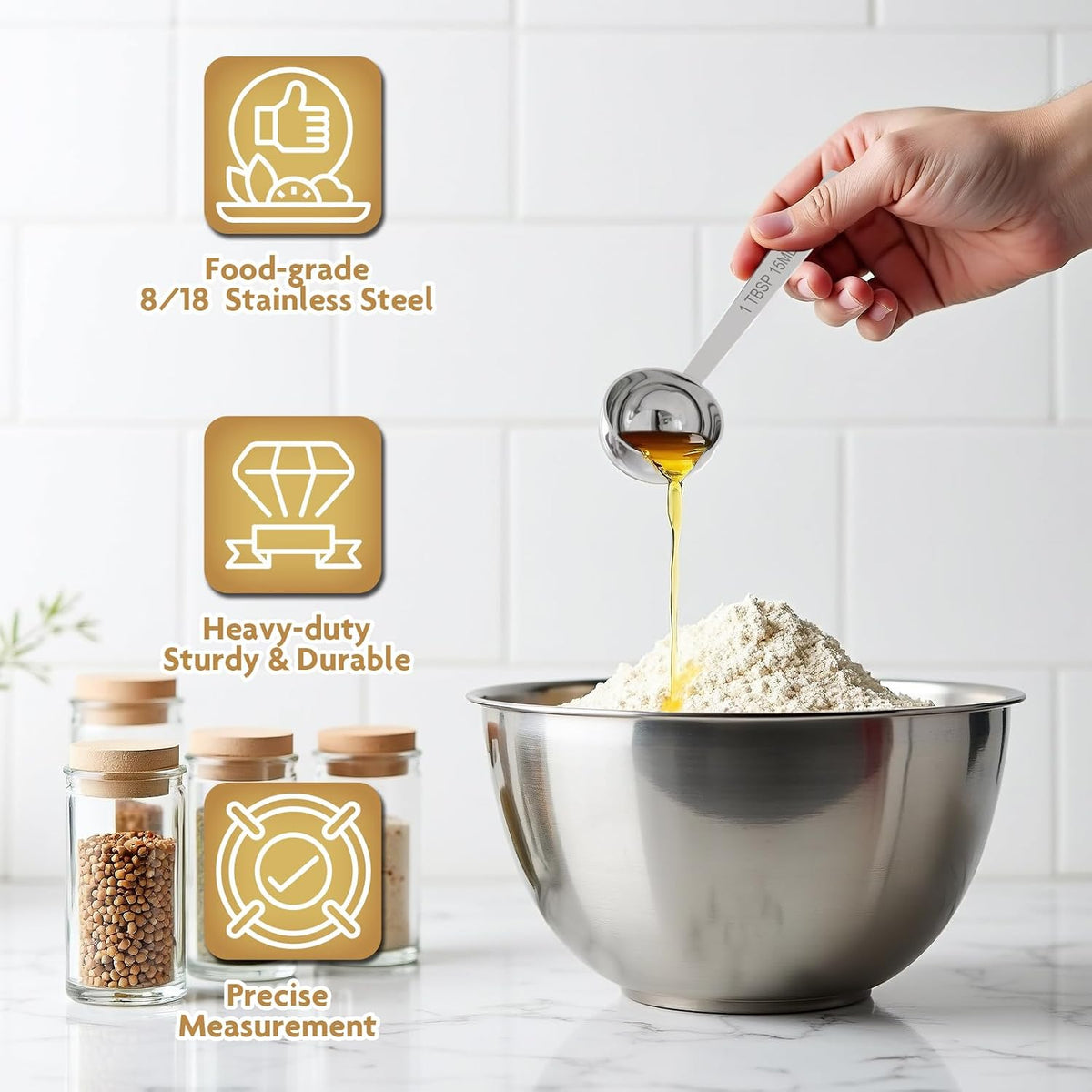 1PCS 2TBSP(30ML) 18/8 Stainless Steel Measuring Spoon