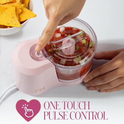Paris Hilton 1.5-Cup Food Chopper, Stainless Steel Blade With One-Touch Pulse Control, Compact Mini Electric Chopper For Vegetables, Herbs, Nuts & Dressings, Pink