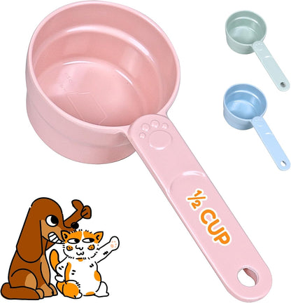 1/2 Cup Dog Food Scoop, Extra Long Handle Sturdy Melamine Pet Food Measuring Scoop with Clear Marking Lines, BPA-Free, Shatterproof, Dishwasher Safe (Pink, 1/2 Cup)