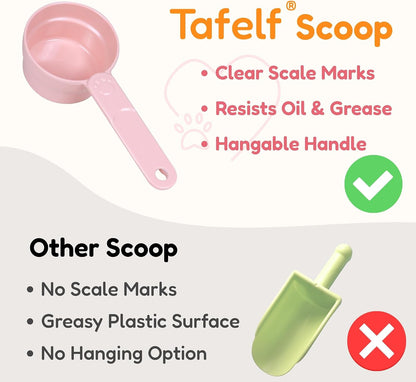 1/2 Cup Dog Food Scoop, Extra Long Handle Sturdy Melamine Pet Food Measuring Scoop with Clear Marking Lines, BPA-Free, Shatterproof, Dishwasher Safe (Pink, 1/2 Cup)
