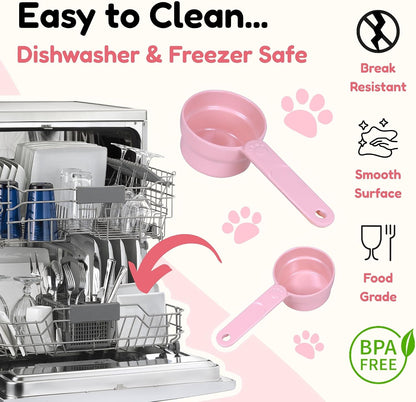 1/2 Cup Dog Food Scoop, Extra Long Handle Sturdy Melamine Pet Food Measuring Scoop with Clear Marking Lines, BPA-Free, Shatterproof, Dishwasher Safe (Pink, 1/2 Cup)