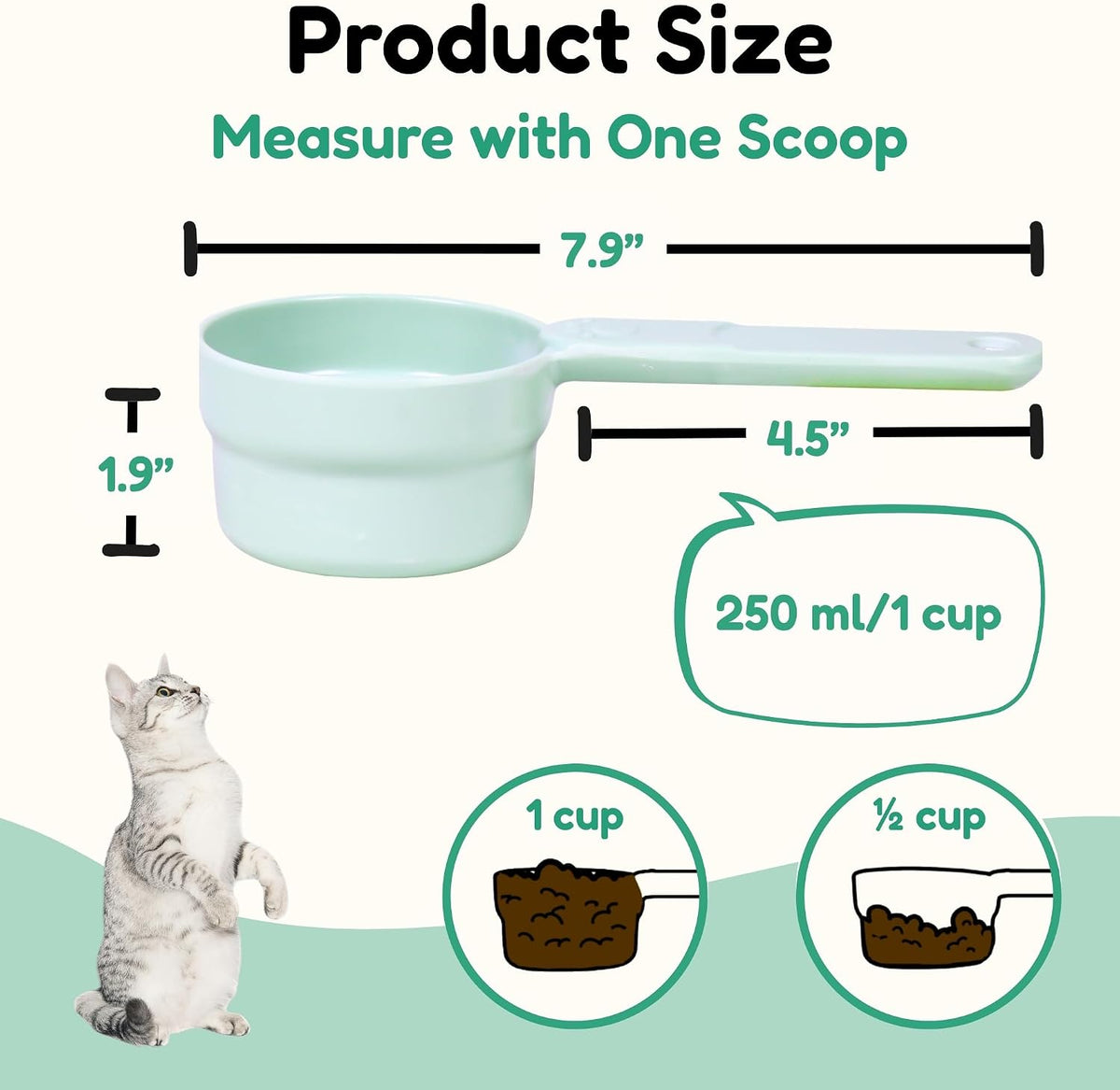 1/2 Cup Dog Food Scoop, Extra Long Handle Sturdy Melamine Pet Food Measuring Scoop with Clear Marking Lines, BPA-Free, Shatterproof, Dishwasher Safe (Pink, 1/2 Cup)