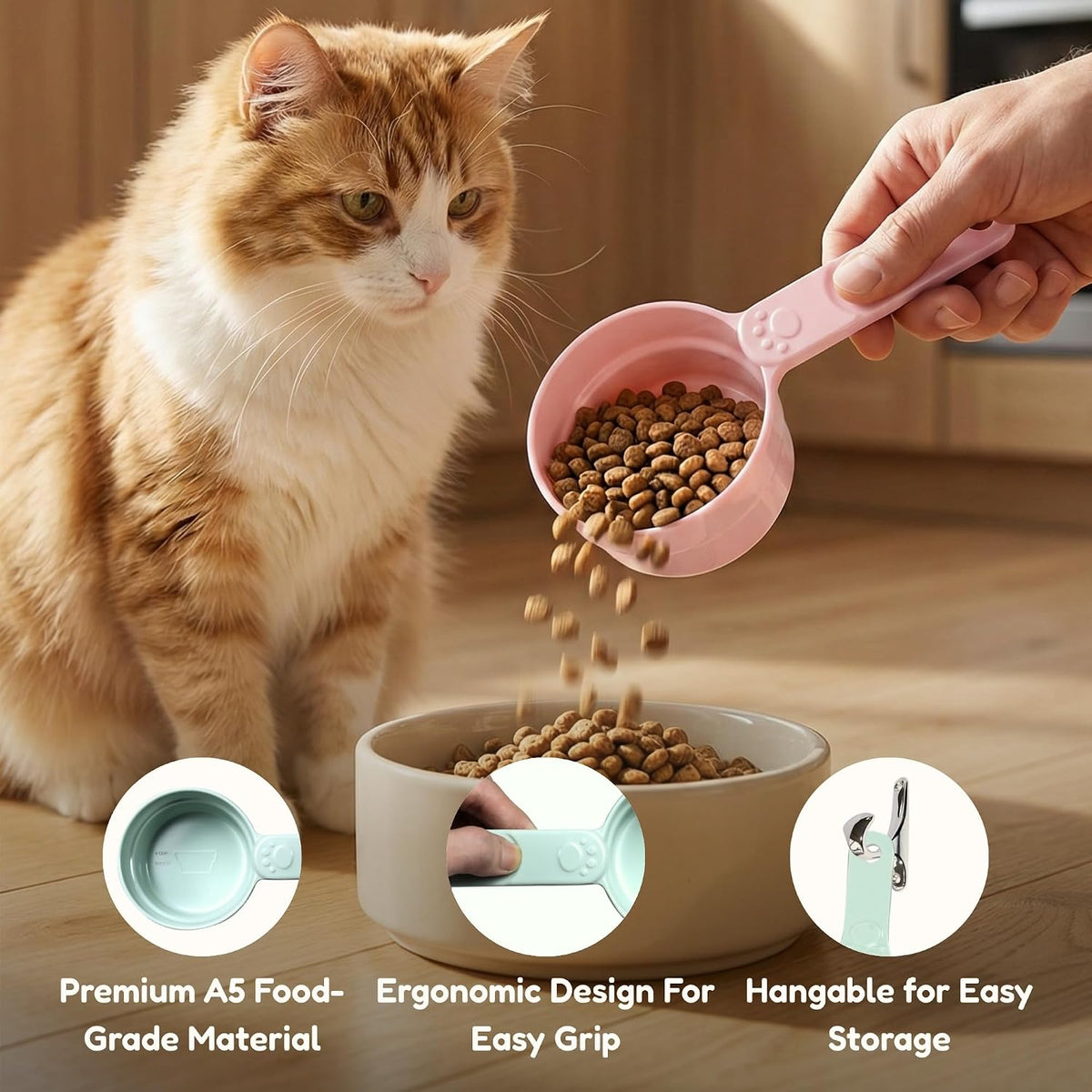 1/2 Cup Dog Food Scoop, Extra Long Handle Sturdy Melamine Pet Food Measuring Scoop with Clear Marking Lines, BPA-Free, Shatterproof, Dishwasher Safe (Pink, 1/2 Cup)