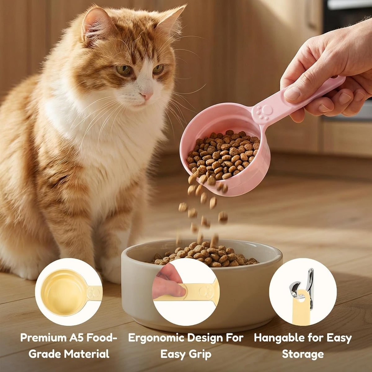1/2 Cup Dog Food Scoop, Extra Long Handle Sturdy Melamine Pet Food Measuring Scoop with Clear Marking Lines, BPA-Free, Shatterproof, Dishwasher Safe (Pink, 1/2 Cup)