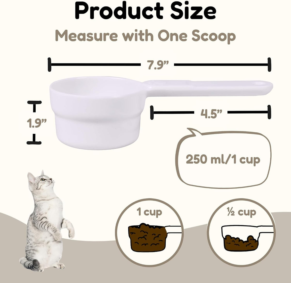 1/2 Cup Dog Food Scoop, Extra Long Handle Sturdy Melamine Pet Food Measuring Scoop with Clear Marking Lines, BPA-Free, Shatterproof, Dishwasher Safe (Pink, 1/2 Cup)