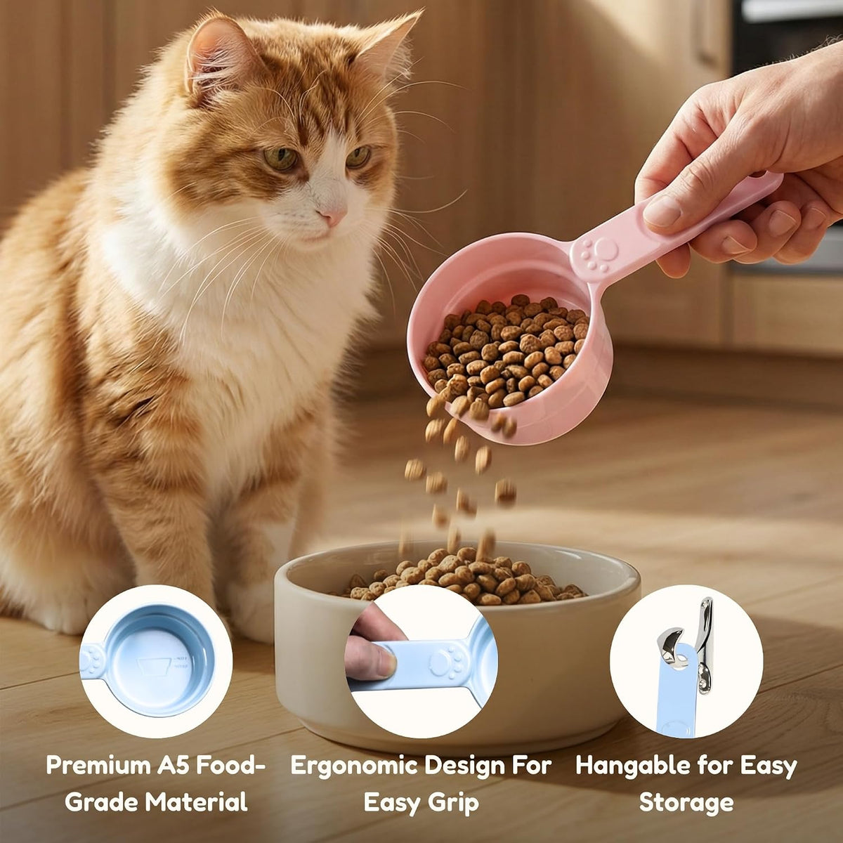1/2 Cup Dog Food Scoop, Extra Long Handle Sturdy Melamine Pet Food Measuring Scoop with Clear Marking Lines, BPA-Free, Shatterproof, Dishwasher Safe (Pink, 1/2 Cup)