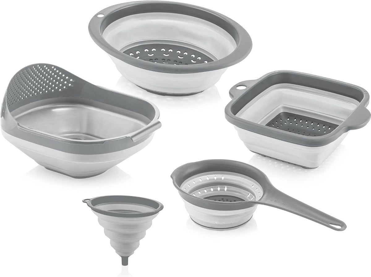 Collapsible Colanders for Kitchen, Space-Saving Plastic Colanders, Accordion Strainers with Handle & Rice Strainer