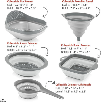 Collapsible Colanders for Kitchen, Space-Saving Plastic Colanders, Accordion Strainers with Handle & Rice Strainer