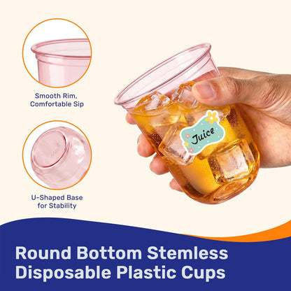 50 Pack 16 oz Clear Disposable Plastic Cups with Sticker Designs