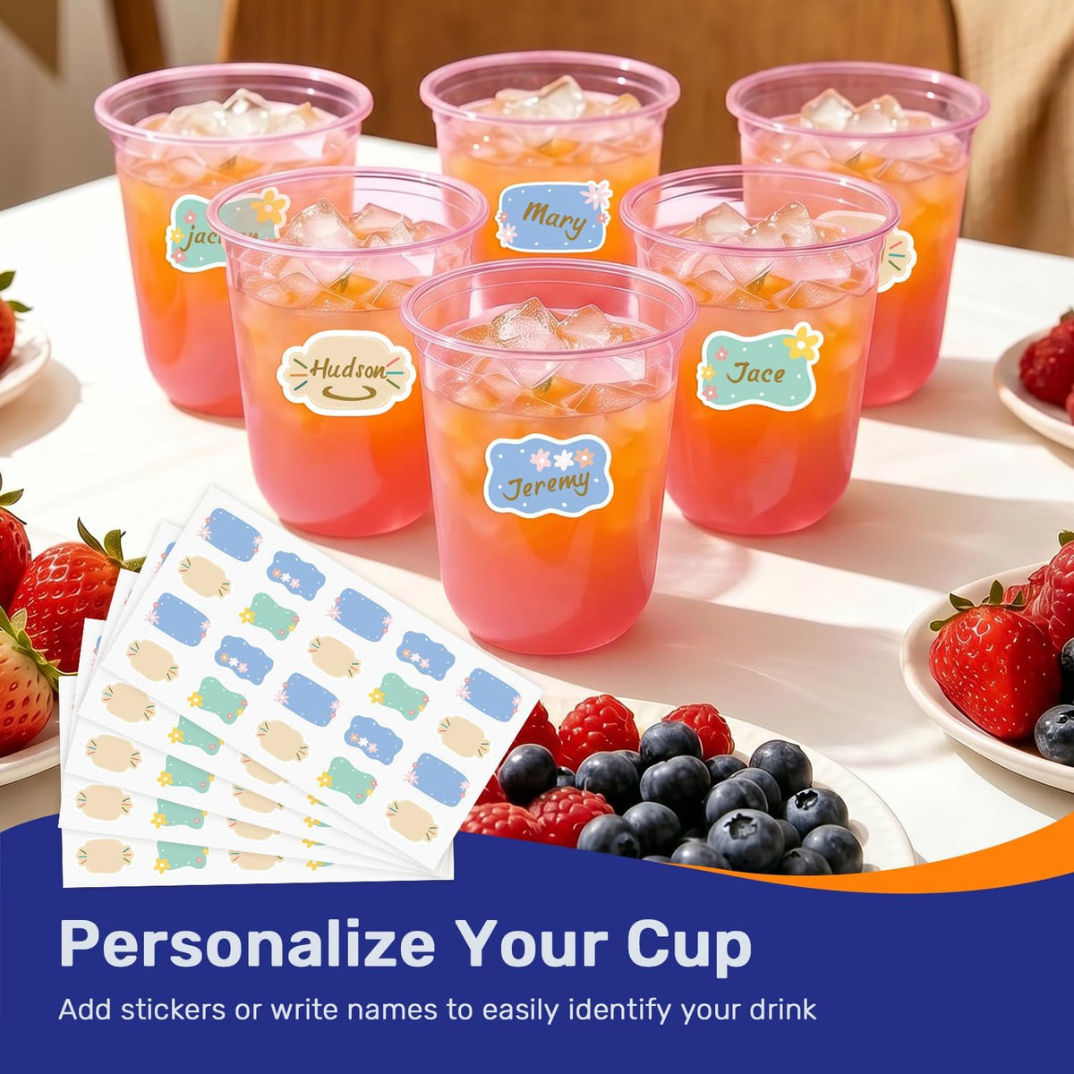 50 Pack 16 oz Clear Disposable Plastic Cups with Sticker Designs