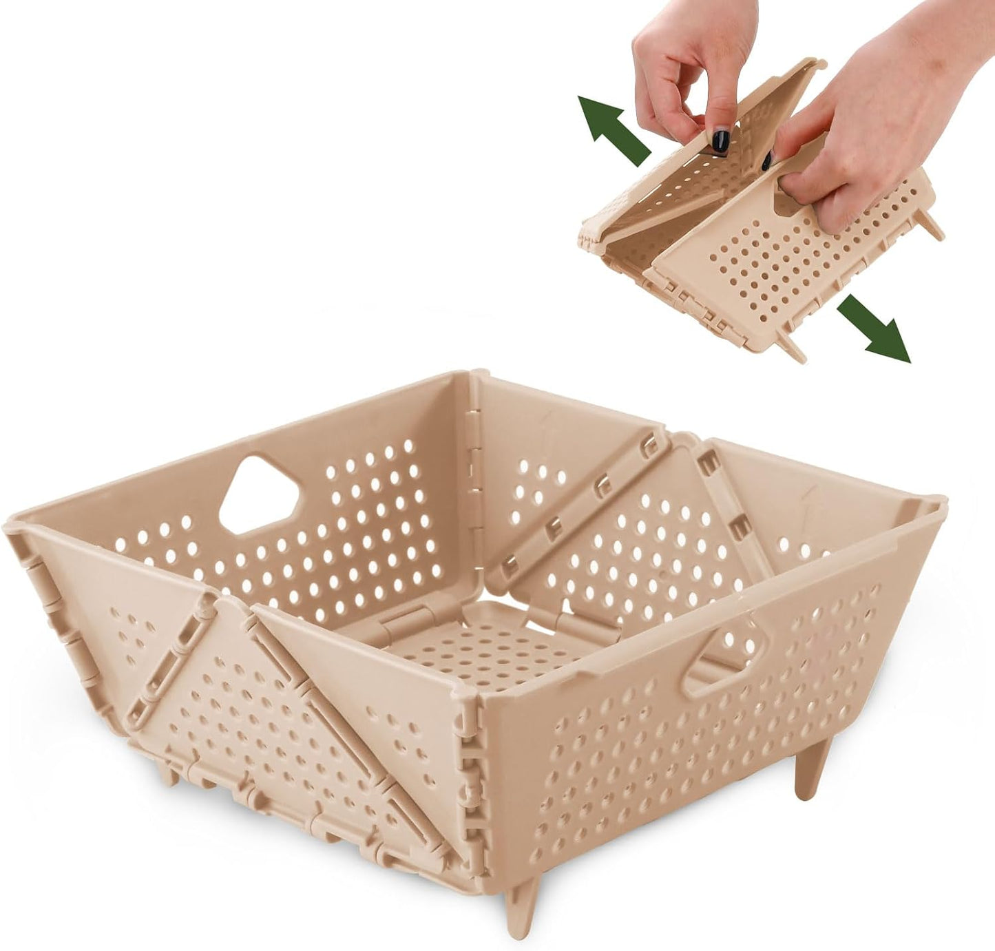 Plastic Collapsible Strainers and Colanders, Foldable Food Strainer for Kitchen, Space-Saving Folding Drain Basket Bowl for Pasta Fruit Vegetables Drainage Storage Dishwasher (Green)
