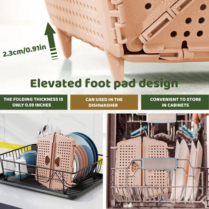 Plastic Collapsible Strainers and Colanders, Foldable Food Strainer for Kitchen, Space-Saving Folding Drain Basket Bowl for Pasta Fruit Vegetables Drainage Storage Dishwasher (Green)